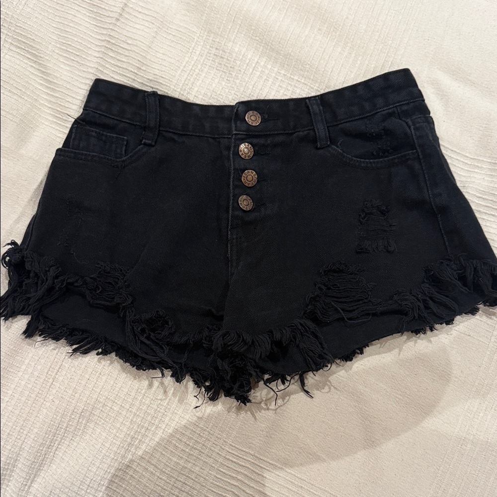 Chic Black Frayed Jean Shorts(Ships from OR)